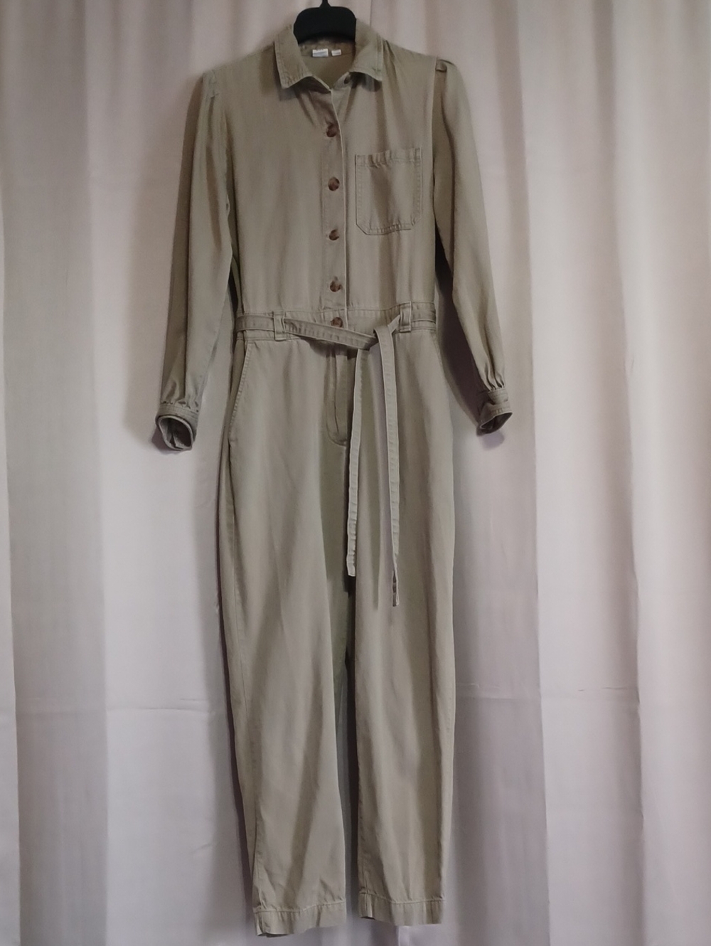 Gap Women's Puff Sleeve Utility Jumpsuit Coveralls Sage Tan Size 6 Soft Twill